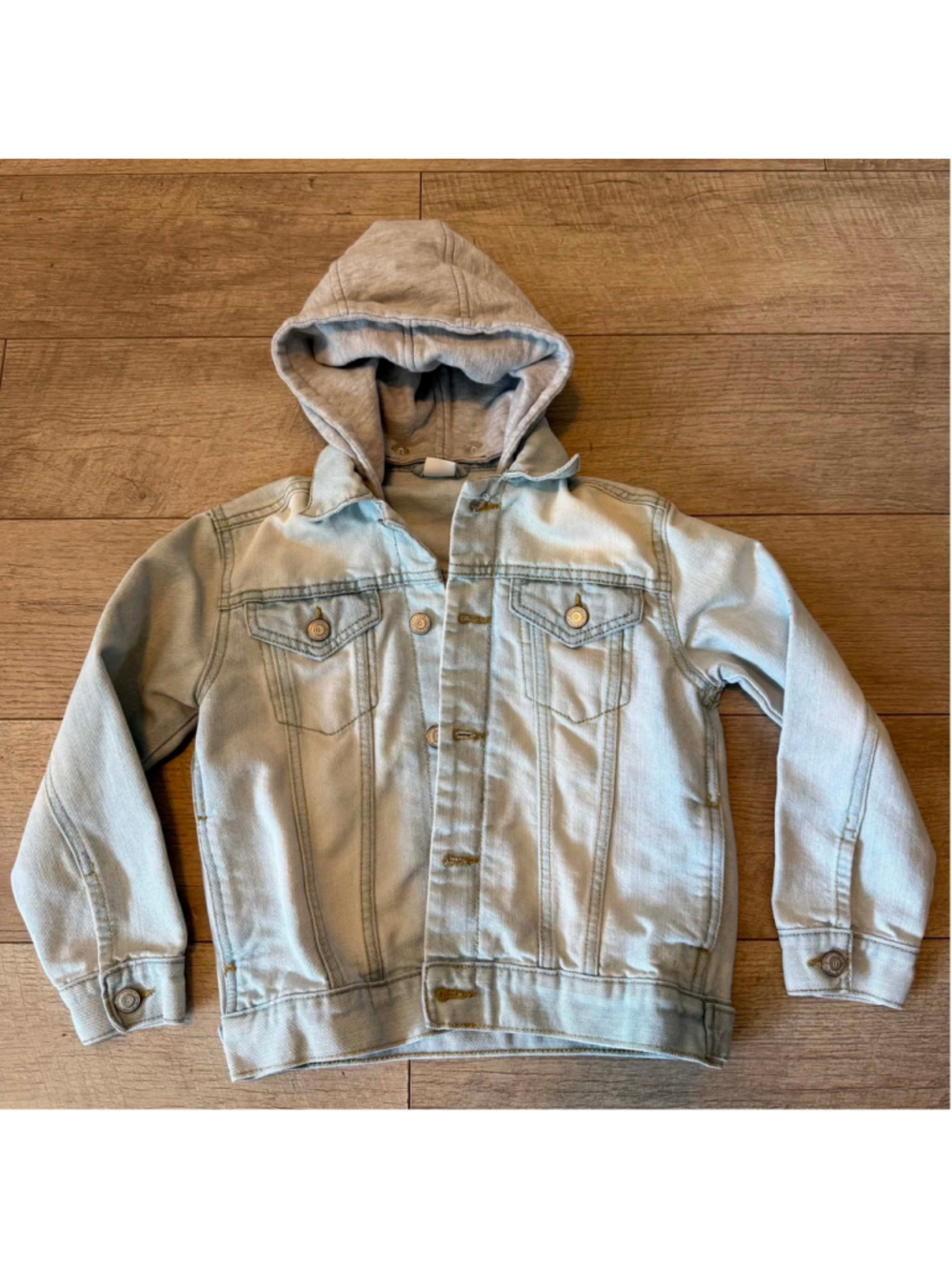 Crazy 8 Light Blue Girl's Denim Jean Jacket with Grey Hood, Size 6